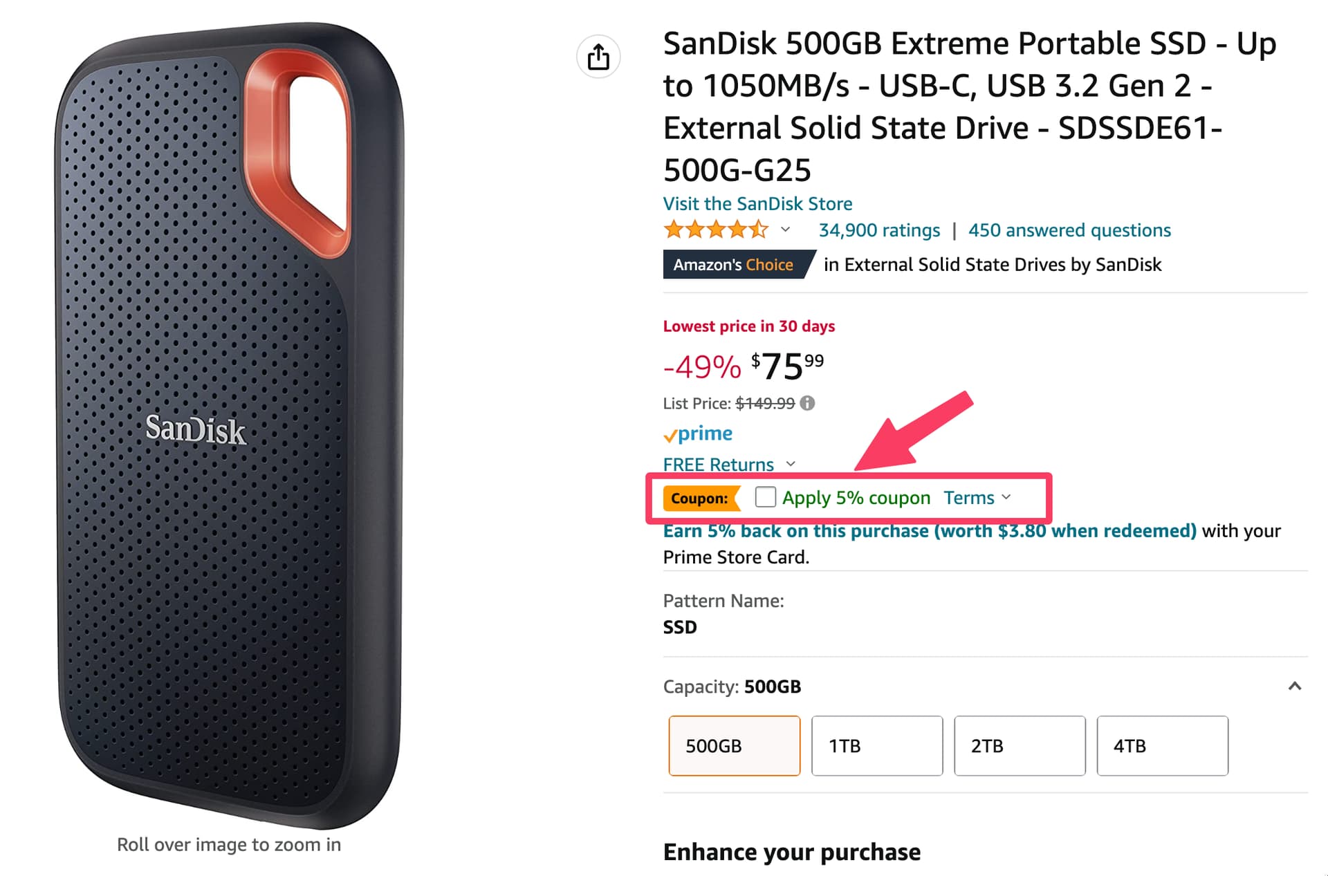 Amazon SanDisk Extreme Portable SSD V2 